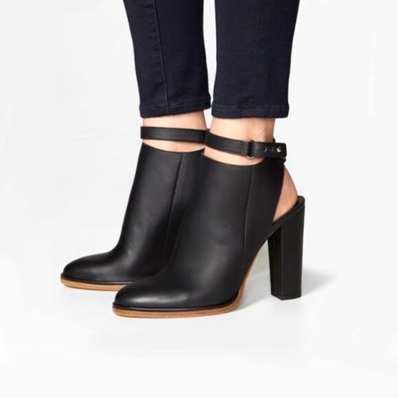 VINCE Boots Black Leather 'Joanna' Bootie Ankle Strap Womens Size 9 - Picture 1 of 10